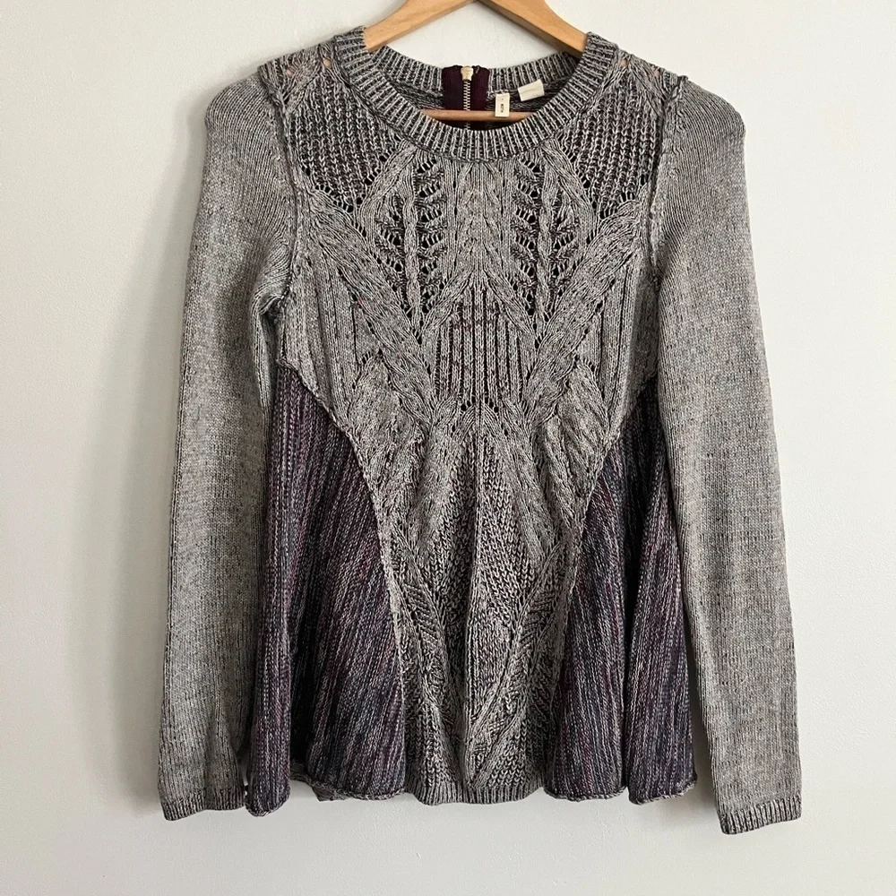 Anthropologie MOTH Anita Mixed Cable Knit Swing Sweater Linen Cotton Blend